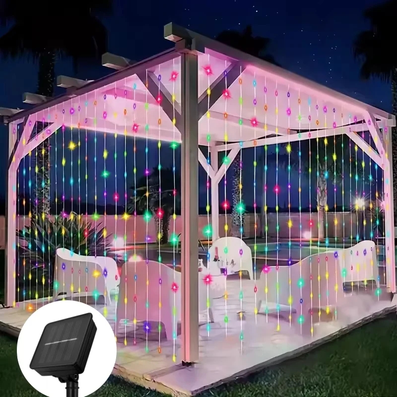 Solar Curtain Lights, Outdoor Waterproof Fairy String Lights, for Garden, Yard, Wedding, Party, Holiday Decor