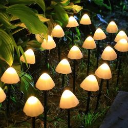 solar mushroom lights, outdoor garden decor, fairy string lights for landscape, lawn, camping, and party