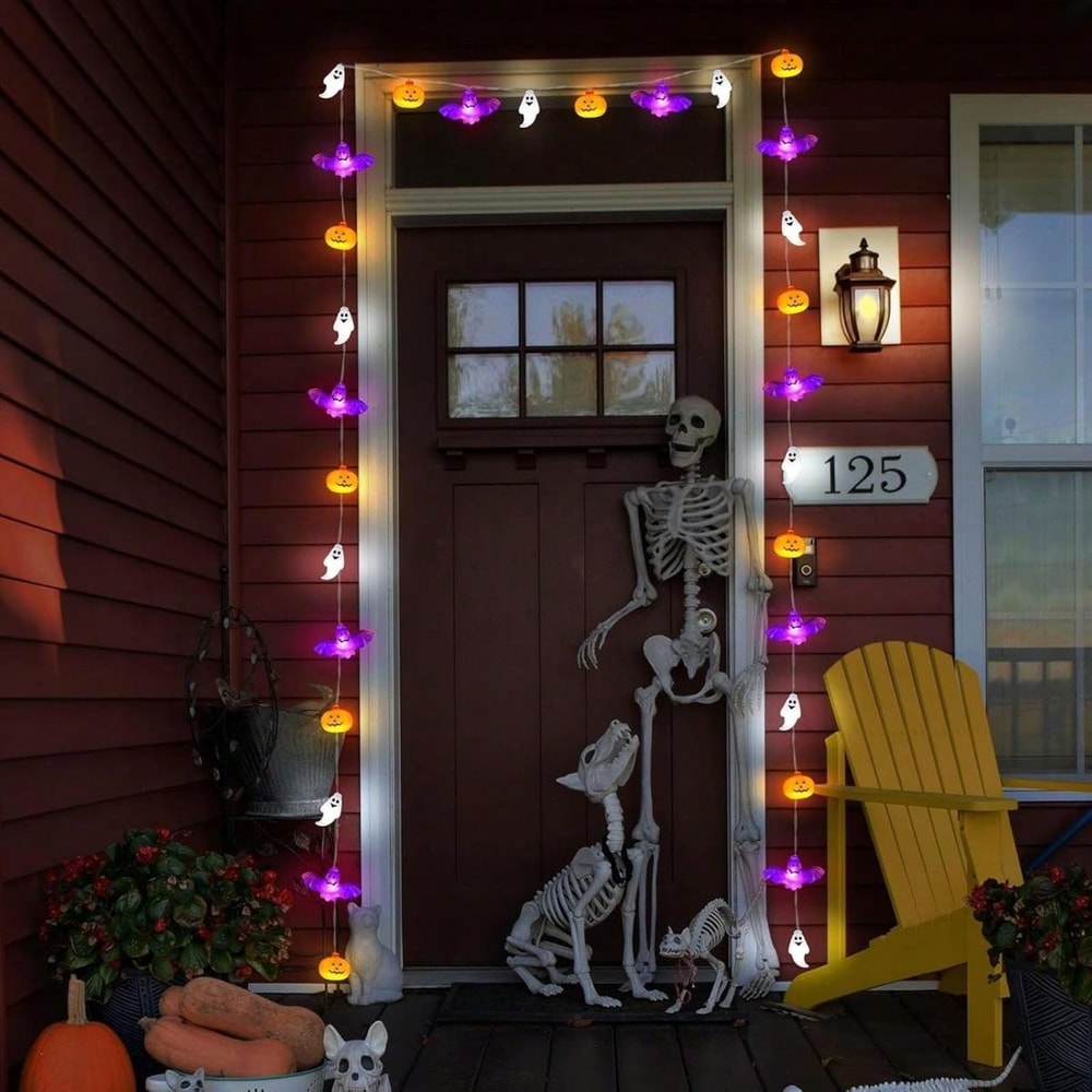 Battery Powered LED Halloween String Lights, Featuring Bats, Ghosts, and Pumpkins, for Party, Home, and Bedroom Decor