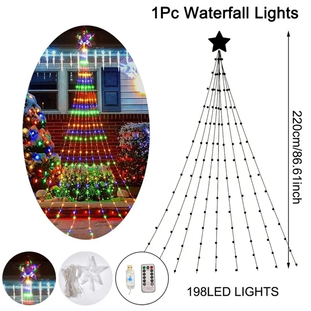 Pentagram Fairy Lamp, Waterproof Christmas Decorations, Led Waterfall Tree Light, Camping Holiday String Lights