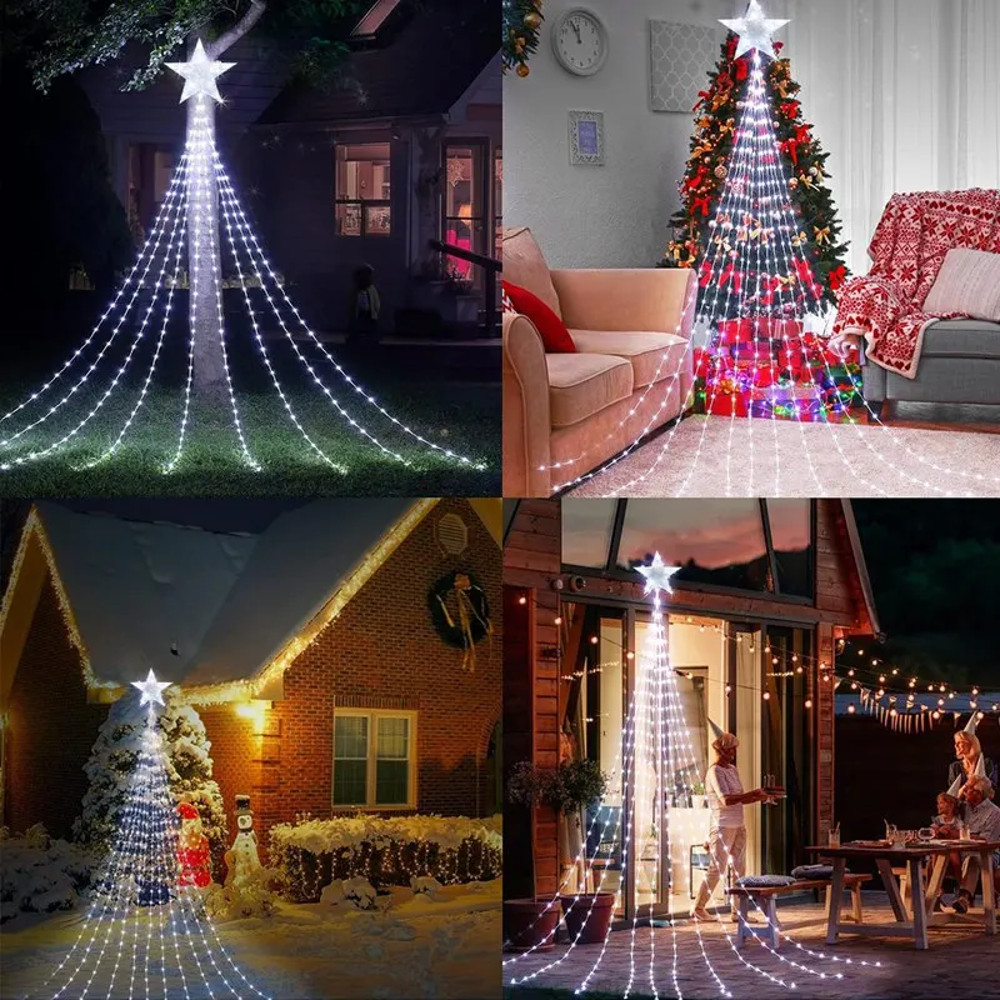 Pentagram Fairy Lamp, Waterproof Christmas Decorations, Led Waterfall Tree Light, Camping Holiday String Lights