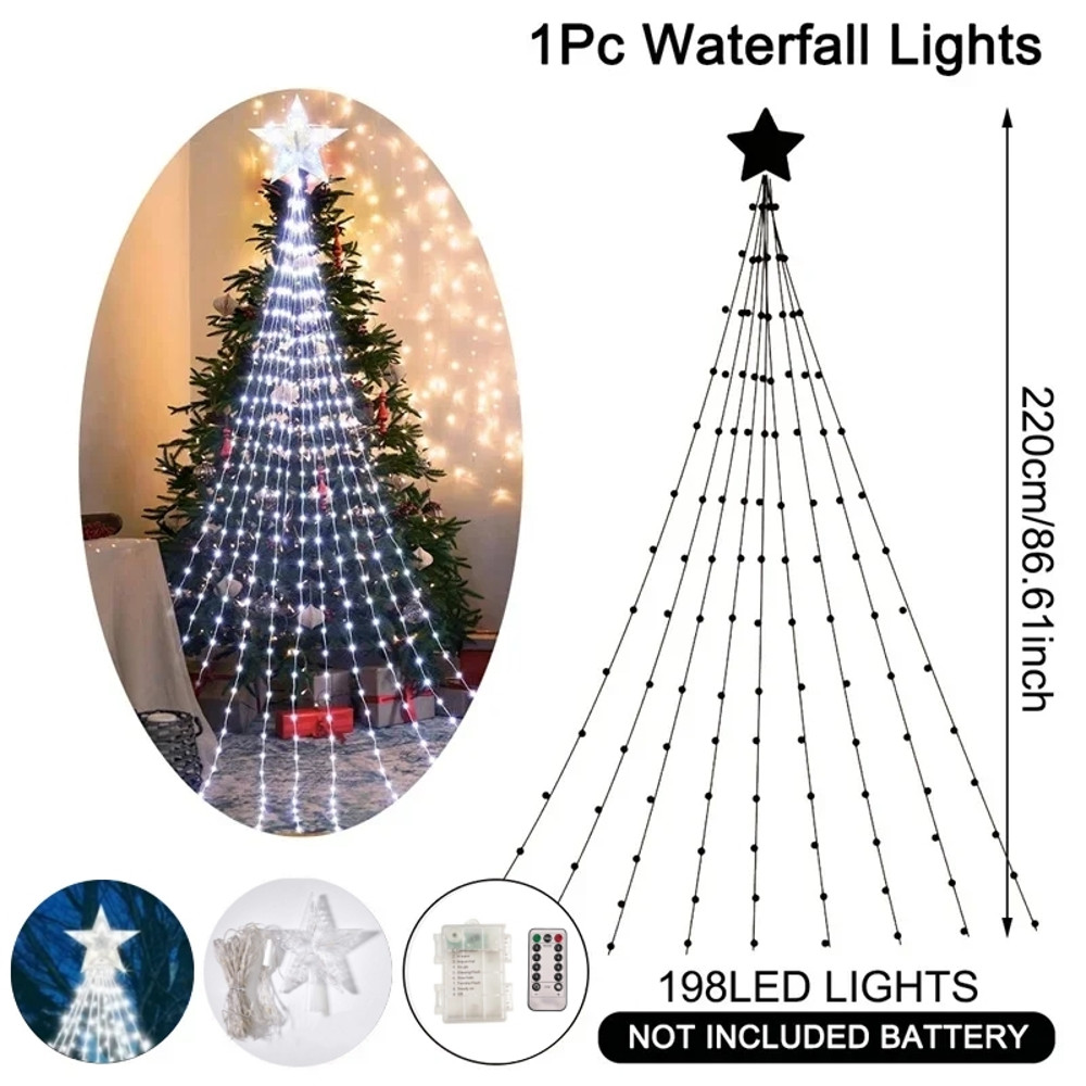 Pentagram Fairy Lamp, Waterproof Christmas Decorations, Led Waterfall Tree Light, Camping Holiday String Lights