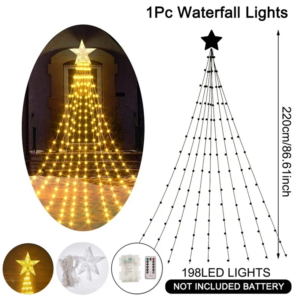 Pentagram Fairy Lamp, Waterproof Christmas Decorations, Led Waterfall Tree Light, Camping Holiday String Lights