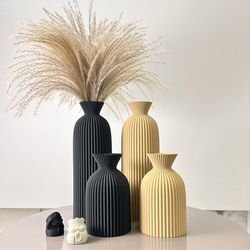 set of wavy pattern art dry vase, dried flower vase for home desktop, best holiday gift, office decoration vase ornament