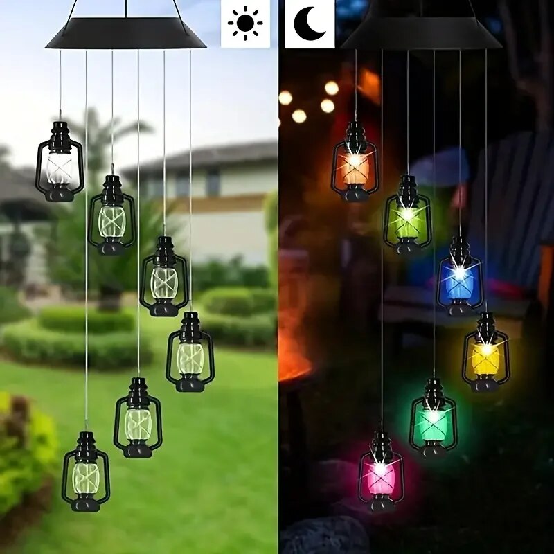 Retro Solar Kerosene Lamp, Solar Wind Chime Hanging Lantern, for Porch Garden Courtyard Outdoor Decoration