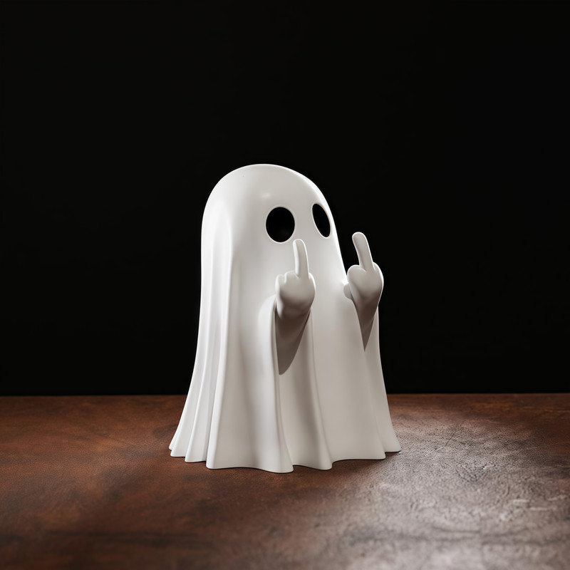Cute Middle Finger Ghost Statue, Adorable Horror Figure, Small Halloween Decor for Home, Coffee Table Centrepiece