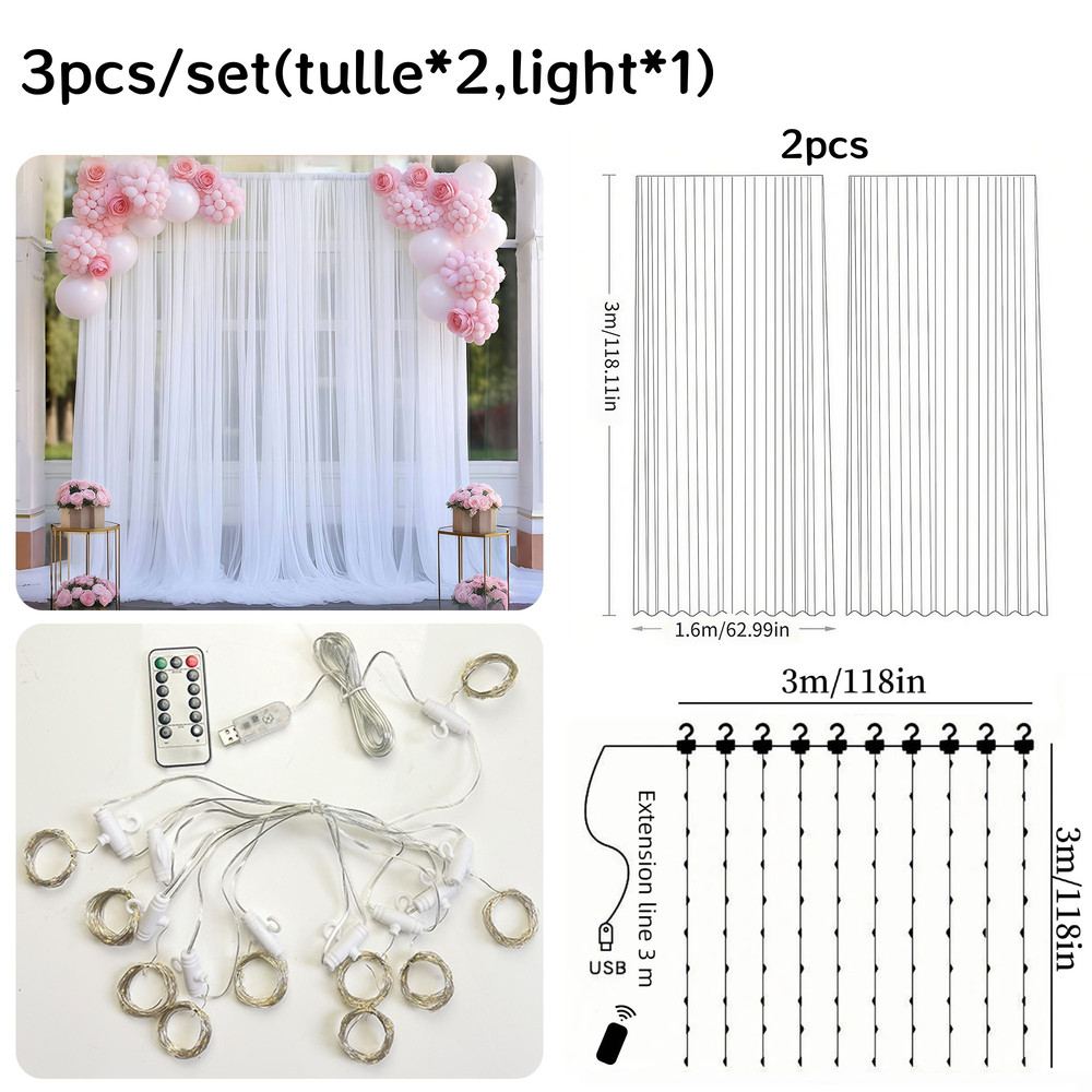 Backdrop Curtains for Photography, Home Decor, Wedding, and Party Decorations with Optional Lights