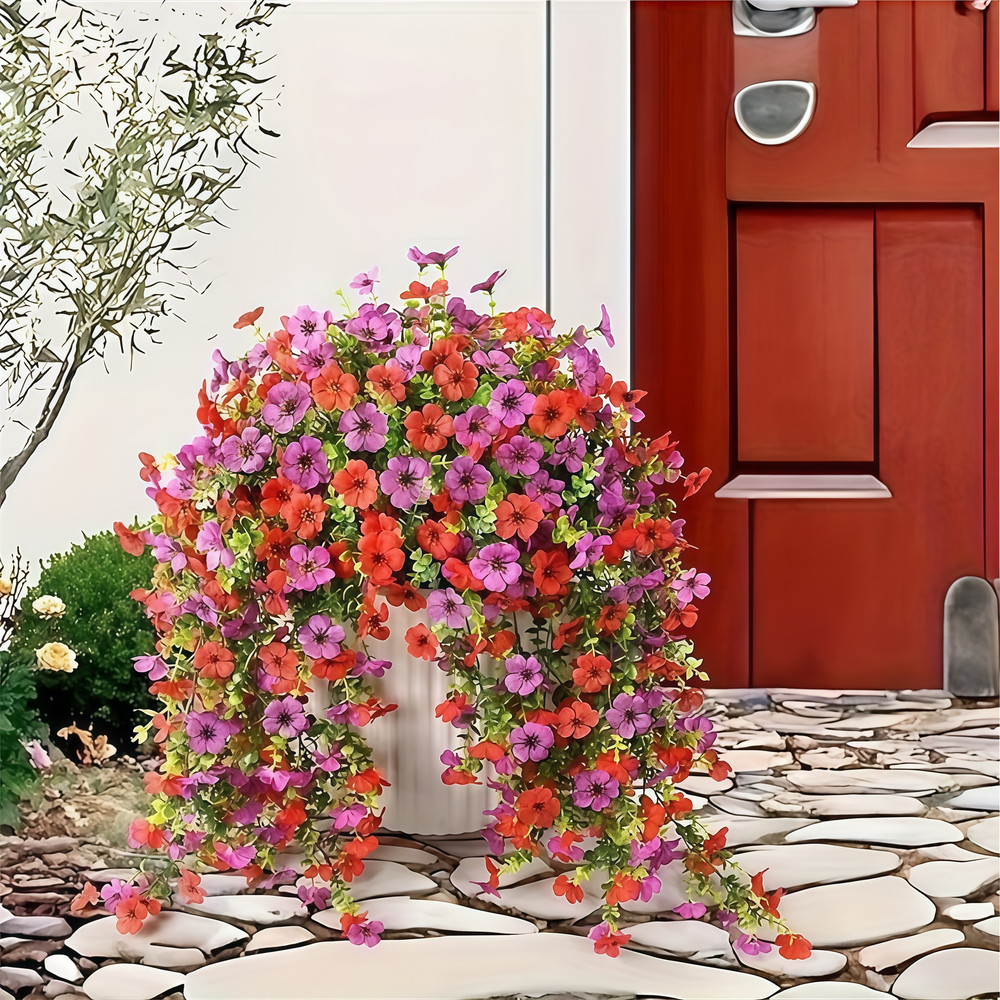 Simulated Eucalyptus and Morning Glory Vines, Artificial Flowers for Home, Outdoor, and Garden Decoration