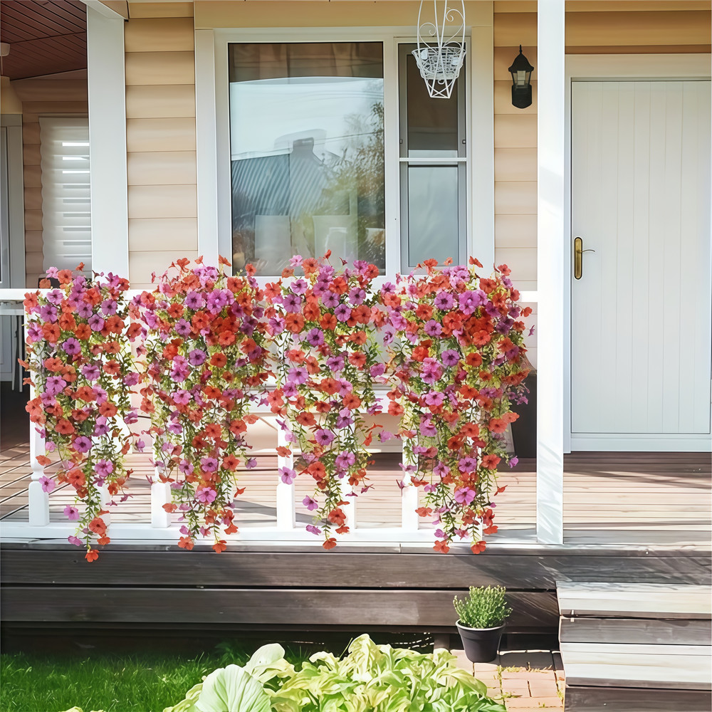 Simulated Eucalyptus and Morning Glory Vines, Artificial Flowers for Home, Outdoor, and Garden Decoration