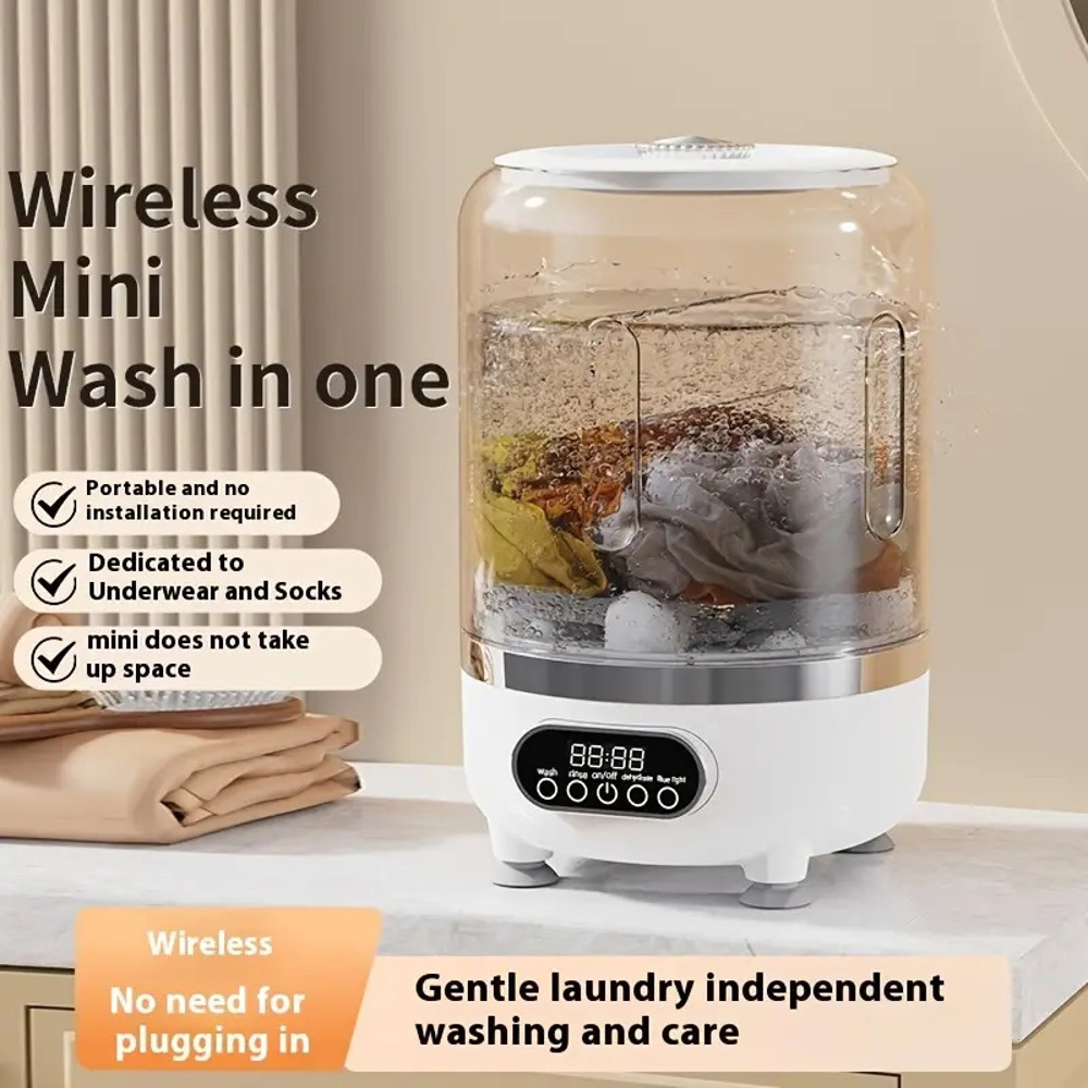 Portable Mini Washing Machine, USB Charging, Automatic Wash and Dehydrate, No Plug in, No Assembly Needed