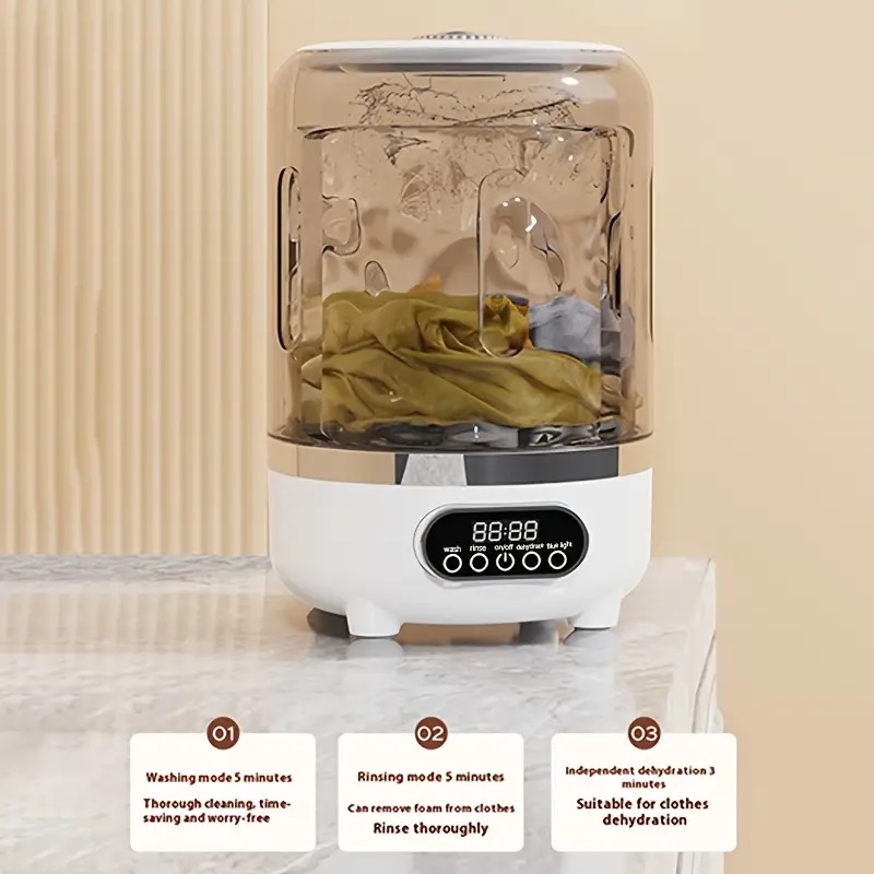 Portable Mini Washing Machine, USB Charging, Automatic Wash and Dehydrate, No Plug in, No Assembly Needed