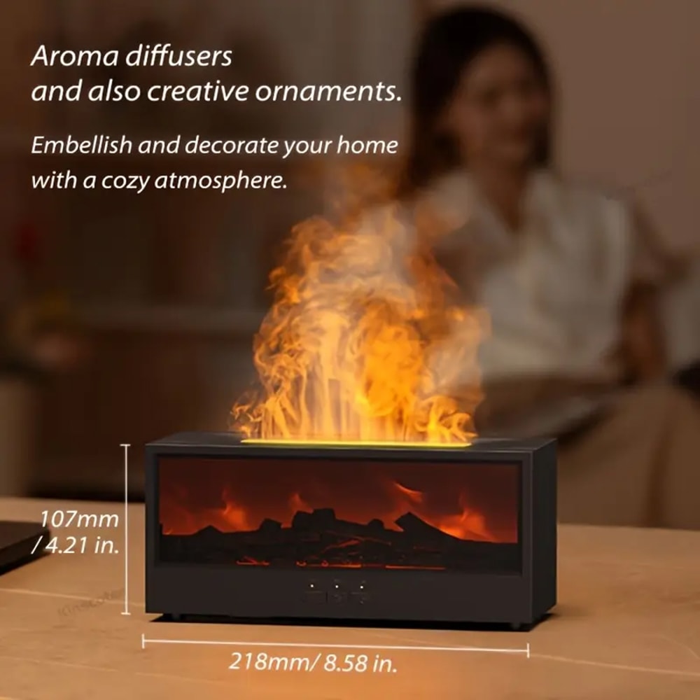 USB Powered Fireplace Humidifier and Aroma Diffuser, with Remote Control, Color Changing Lights, Adjustable Timer