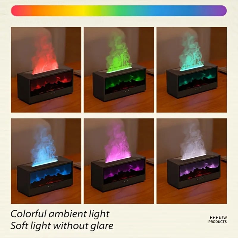 USB Powered Fireplace Humidifier and Aroma Diffuser, with Remote Control, Color Changing Lights, Adjustable Timer
