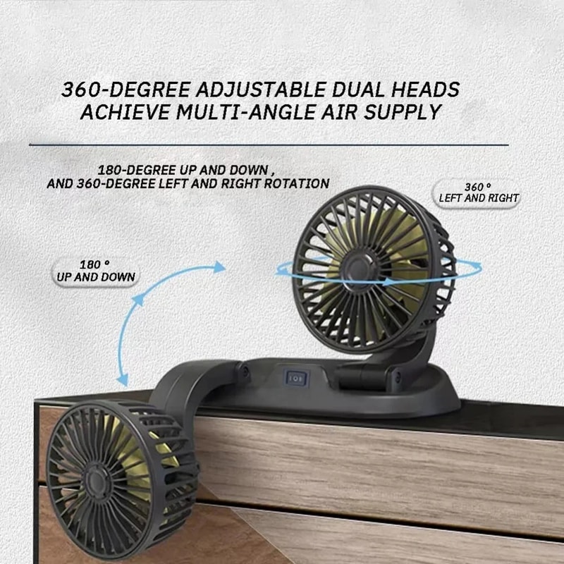 Dual Head Car Fan, USB Powered Auto Cooler, 2 Speed Adjustable Wind Regulator, Essential Car Accessories