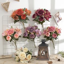 vintage bride bouquet, artificial silk flowers, retro rose, peony and hydrangea, wedding decoration, home decor