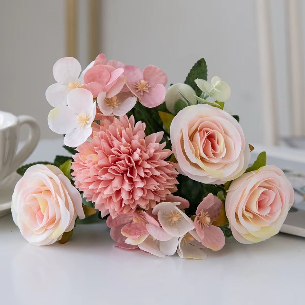 Vintage Bride Bouquet, Artificial Silk Flowers, Retro Rose, Peony and Hydrangea, Wedding Decoration, Home Decor