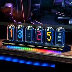 diy tube clock kit, app time calibration, 3 light modes, ips display