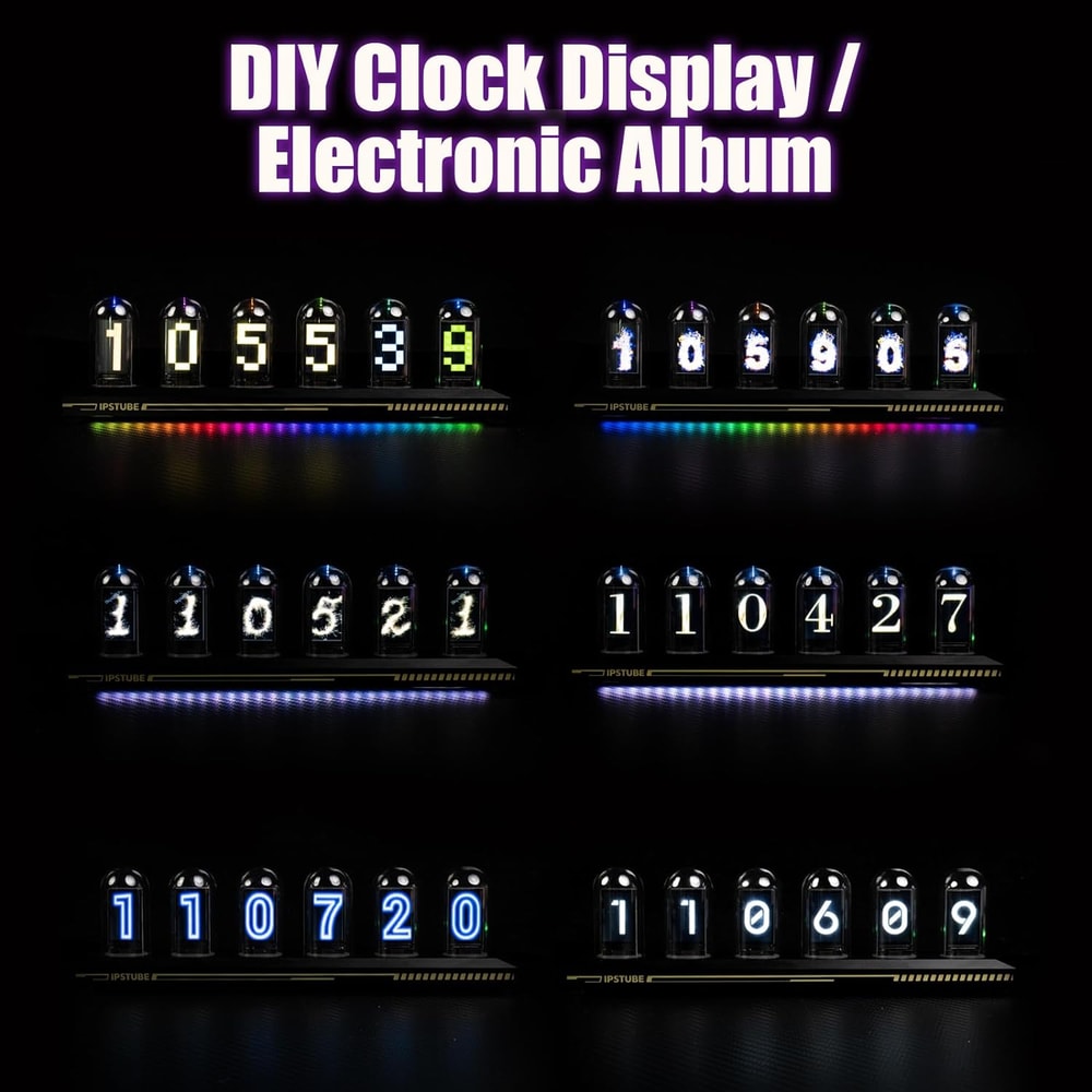 DIY Tube Clock Kit, APP Time Calibration, 3 Light Modes, IPS Display