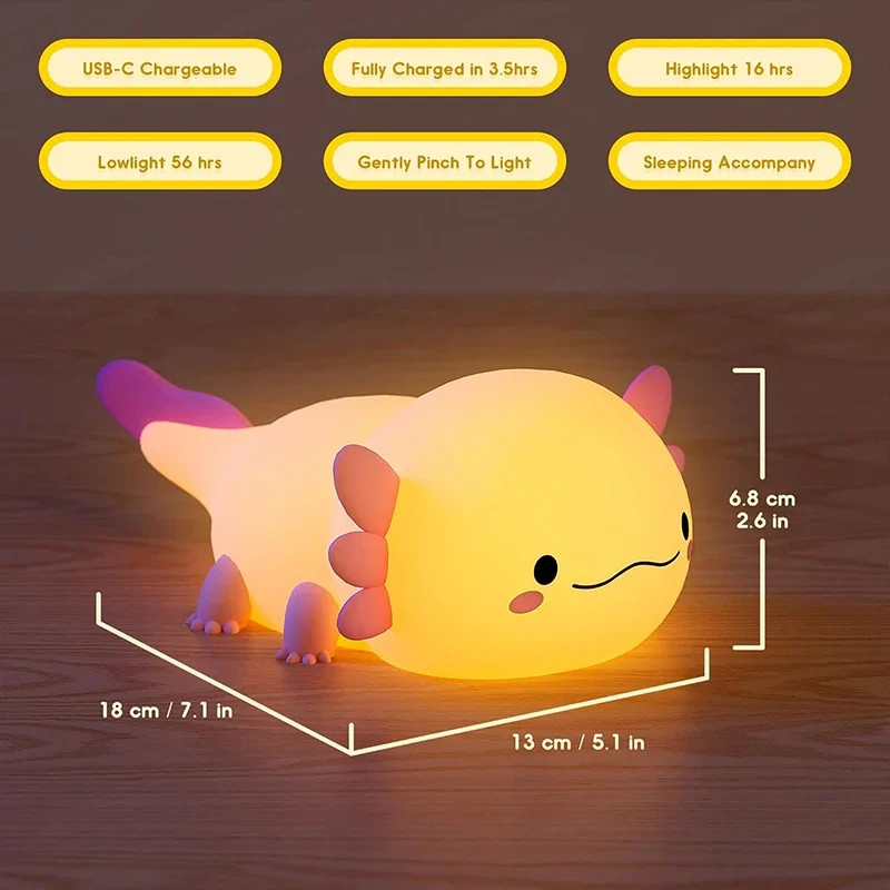 USB Rechargeable Night Light, Touch Control, Silicone Nursery Lamp for Kids, Cute Sleeping Light