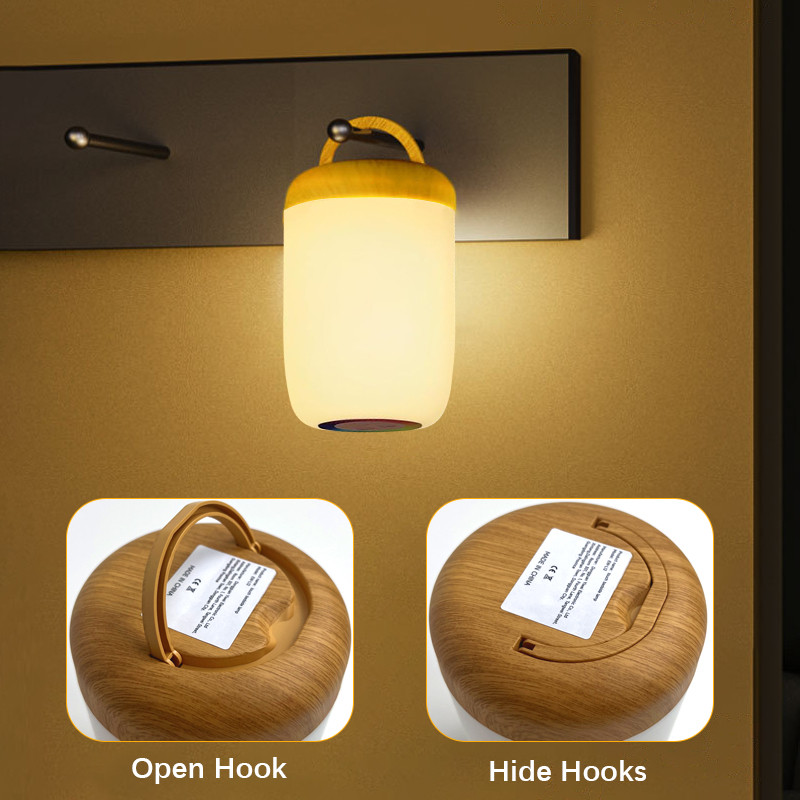 USB Rechargeable LED Touch Lamp Wood Grain Table Lamp With Dimmable RGB Color And Timing Function F 0
