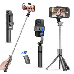 the ultimate selfie stick tripod, with detachable bluetooth remote, fill light, 360 rotation, and extendable pole