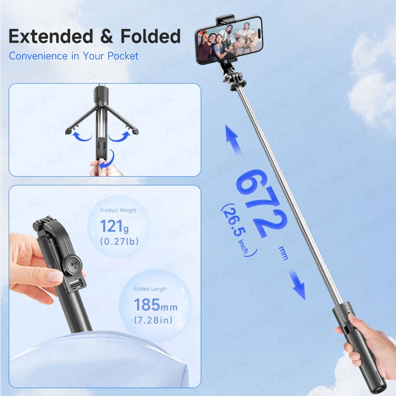 The Ultimate Selfie Stick Tripod, with Detachable Bluetooth Remote, Fill Light, 360 Rotation, and Extendable Pole