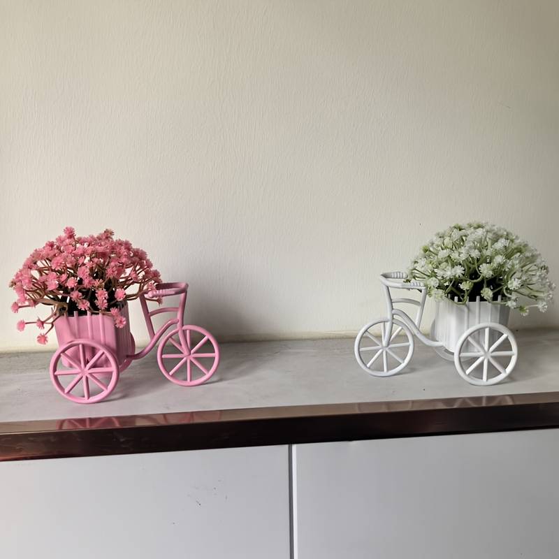 Light Luxury Bicycle Flower Basket, Modern Home Decor with Artificial Flowers, Desktop Ornament for Birthday