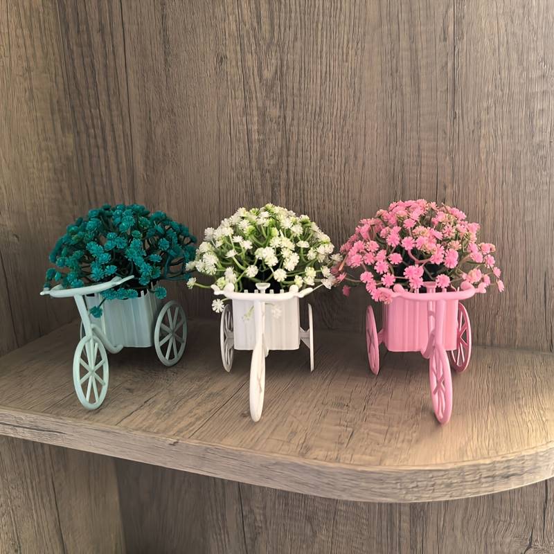 Light Luxury Bicycle Flower Basket, Modern Home Decor with Artificial Flowers, Desktop Ornament for Birthday