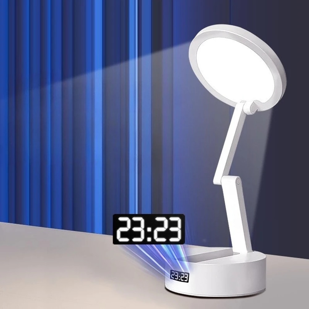 Rechargeable Foldable LED Reading Light, Portable USB Desk Lamp, Energy Saving Book Light for Reading, Clock Fold Design
