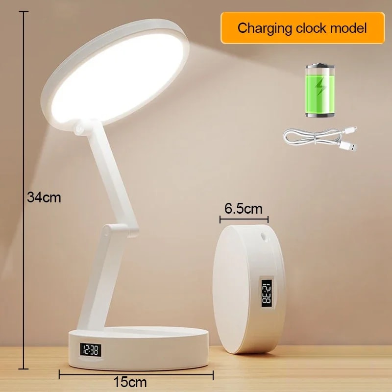 Rechargeable Foldable LED Reading Light, Portable USB Desk Lamp, Energy Saving Book Light for Reading, Clock Fold Design