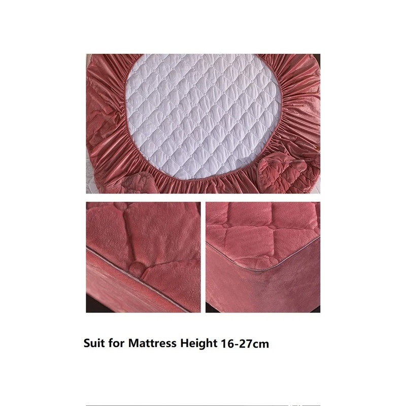 Plush Thicken Quilted Mattress Cover, Warm Soft Crystal Velvet, King Queen Quilted Bed Fitted Sheet