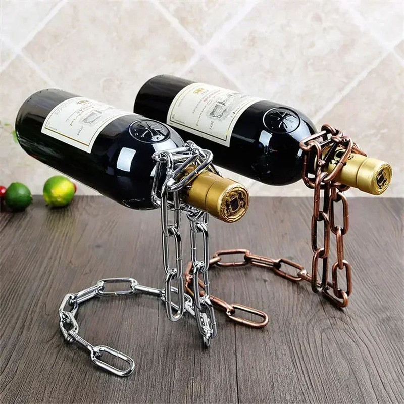 Magical Suspension Wine Rack Single Bottle Display Iron Chain Holder For Kitchen Bar Cellar Dining 0