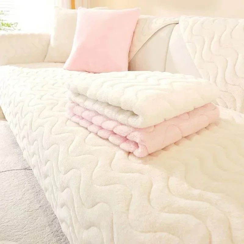 Super Soft Rabbit Plush Quilted Sofa Cover Winter Warm Thick Couch Cover L Shaped Sectional Anti Sl 13