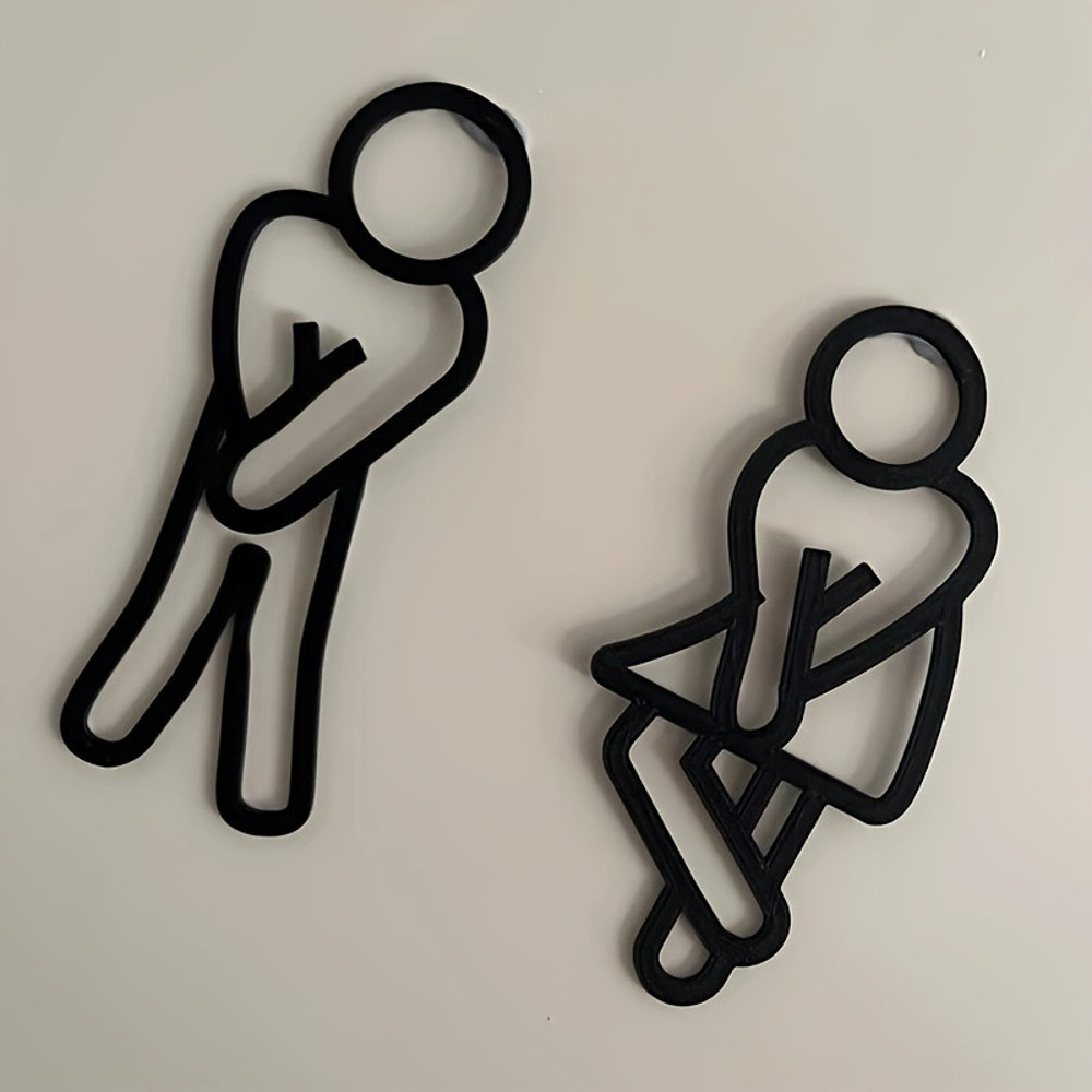 Creative 2D Flat Funny Bathroom Signs For Men Women Restaurant Hotel Cafe Toilet Signage Wall Stick 0