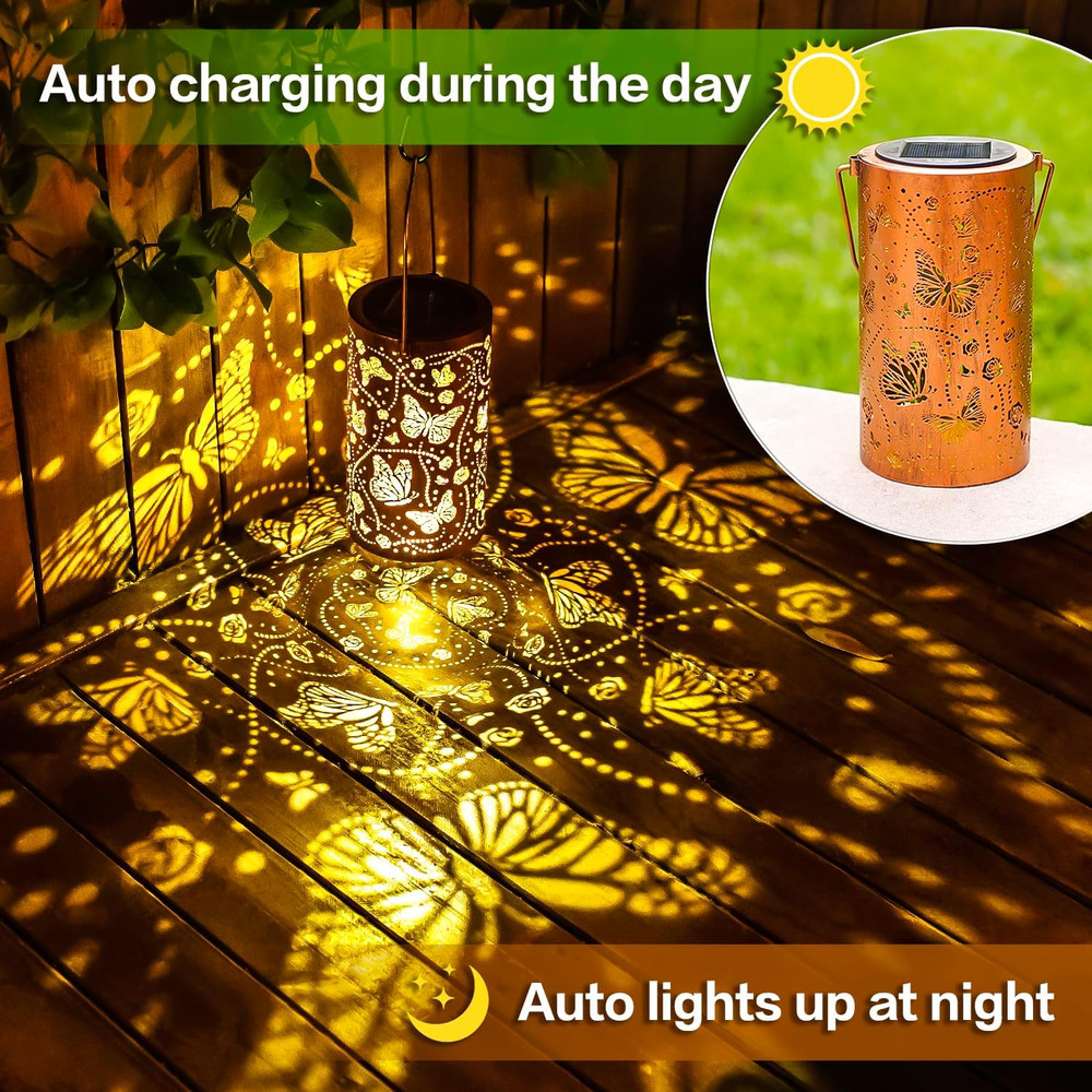 Outdoor Butterfly Solar Lanterns Waterproof Hanging LED Lights Metal Decorative For Garden Lawn Pa 2