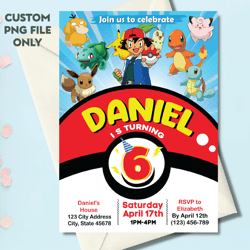 personalized file pokemon birthday invitations, pokemon birthday invites, pokemone invitation, pikachu invitation