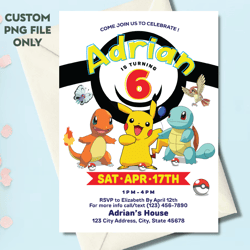 personalized file pikachu birthday invitation, pokemon invitation, pokemon birthday invitation, pokemon invitation,