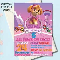 personalized file paw-ty patrol invitation | kids birthday invitation printable, paw birthday invitation girl | invite