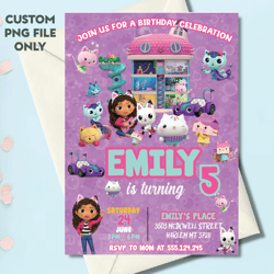 Personalized File Gabbys Dollhouse Birthday Invitation | Editable Gabby's Kids Birthday invite | Pandy Printable