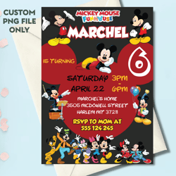 personalized file mickey birthday invitation | kids party, printable birthday party invitations, instant download png