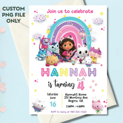 personalized file gabbys dollhouse birthday invitation printable invite instant download gabby's kids birthday invitepng