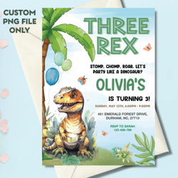 personalized file three rex dinosaur electronic invitation, instant download birthday party invite dinosaur birthday png