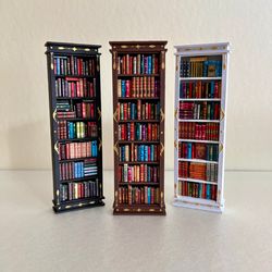 Bookshelf miniature with books, BROWN, handmade, diorama