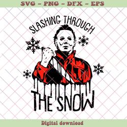 slashin through the snow michael myers svg cricut files, png - svg files, z263