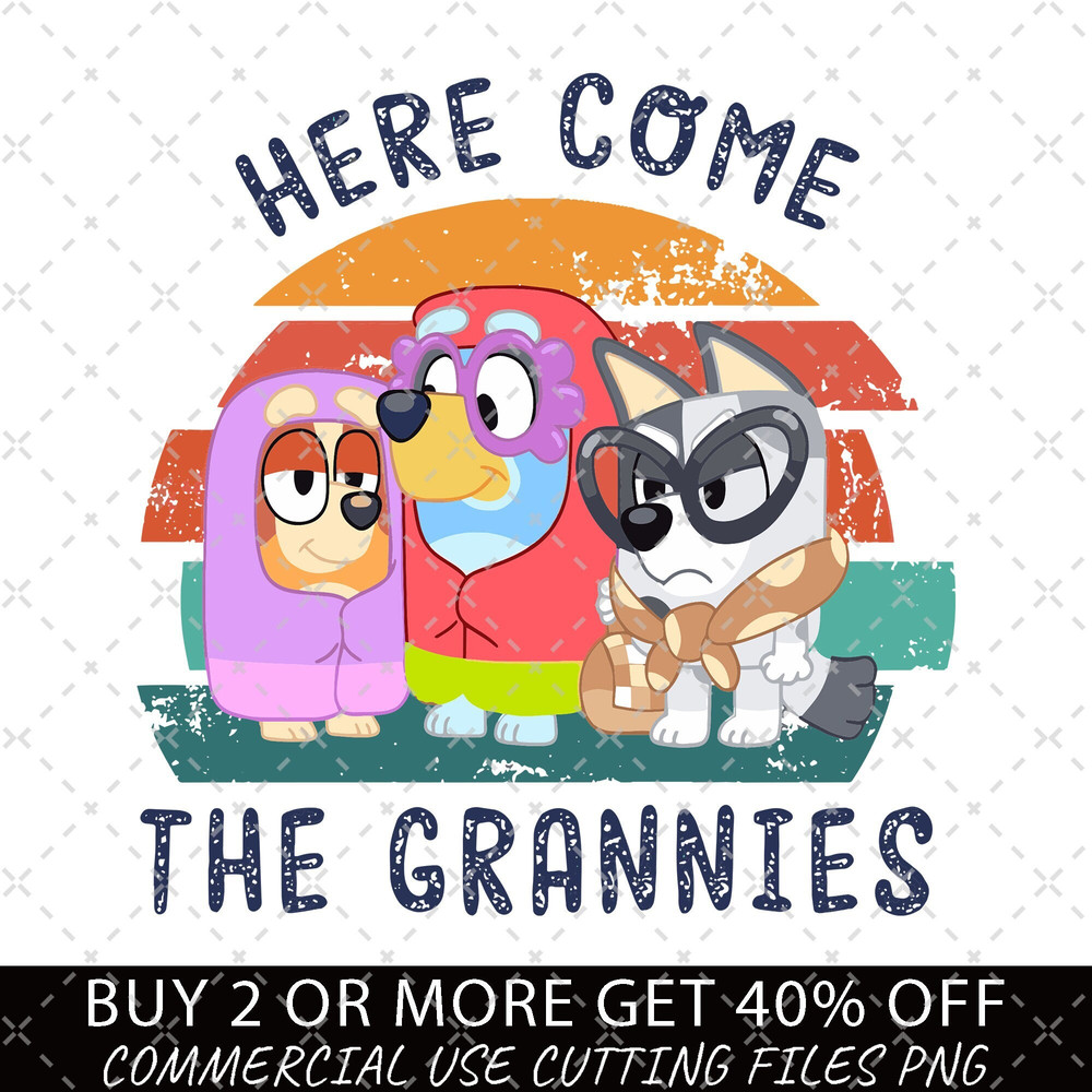 Bluey Here Come The Grannies! Png, Bluey Friends Png, Bluey Png, Bluey Birthday Png, Bingo Png, Bluey Family Png, Bluey and friends Png.jpg