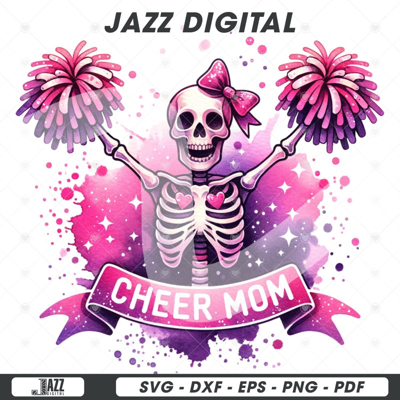 Cute Cheer Mom Clipart, Skeleton PNG, Funny Cheerleader Png, Sublimation Design, Cheerleading Clipart, Cheer Shirt, Tshirt Design.jpg