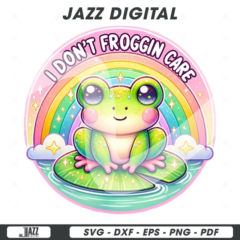 Funny Frog PNG, I Don't Froggin Care Clipart, Funny Animal Sublimation Design, Snarky Froggy, Lily Pad Clipart, Rainbow Pastel Shirt Design.jpg