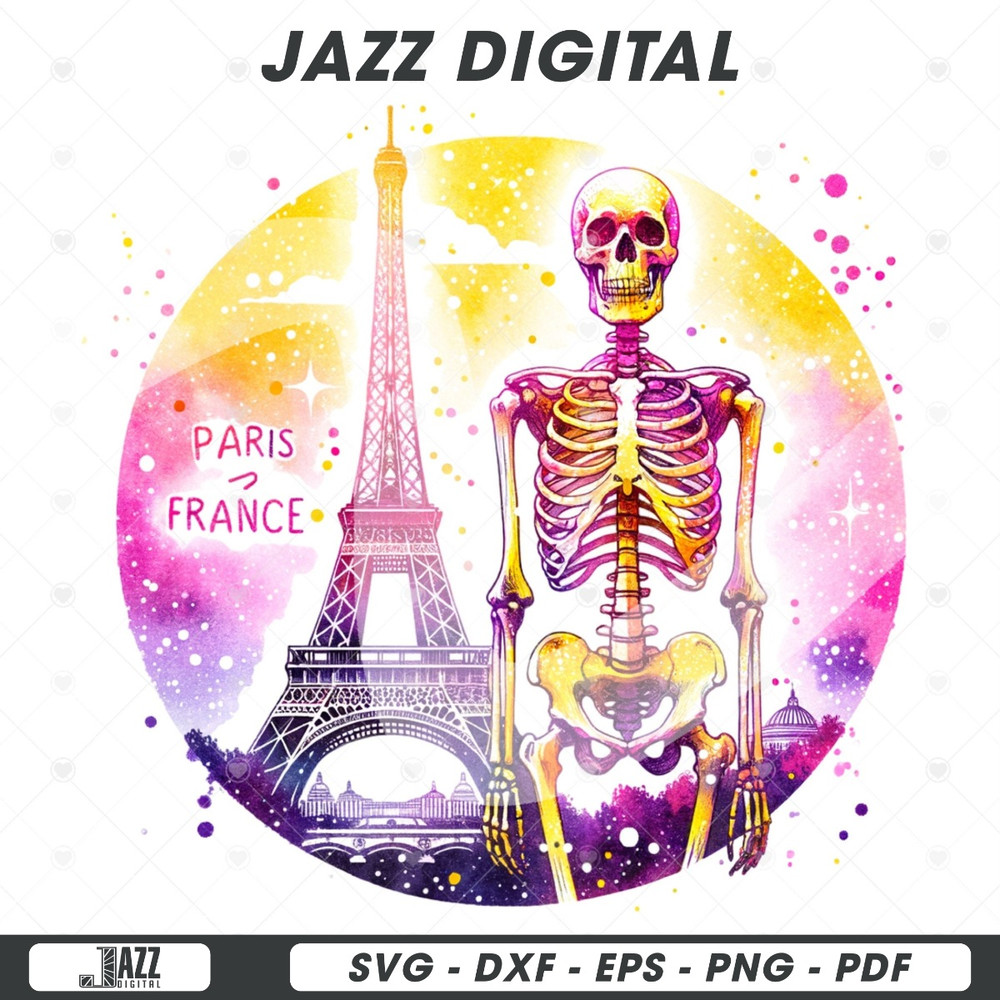 Paris Vacation PNG, Retro Skeleton Sublimation Design Download, Eiffel Tower Sublimations, Summer Skeleton Clipart, Summer Shirt Design.jpg