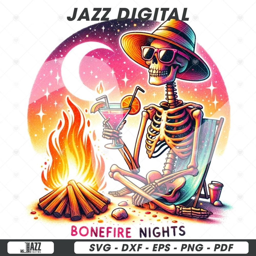 Summer Bonfire PNG, Funny Summer Skeleton Clipart, Bonefire Nights Snarky Skeleton Sublimation Design, Summer Vacation DTF File, Shirt File.jpg