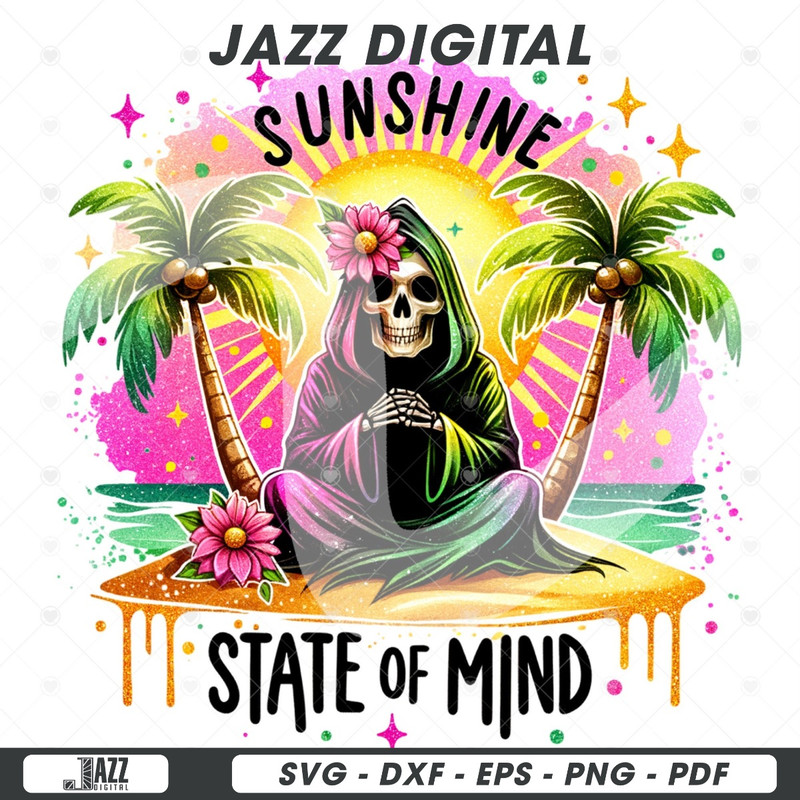 Sunshine Sate of Mind PNG, Funny Summer Grim Reaper Clipart, Snarky Skeleton Sublimation Design, Summer Vacation DTF File, Trendy T-Shirt.jpg